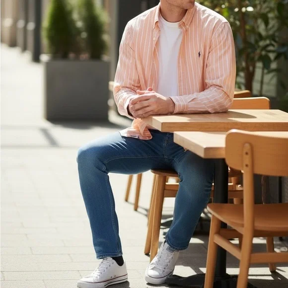 Ralph Lauren Men's Peach Striped Button Down Shirt - Picture 3 of 7